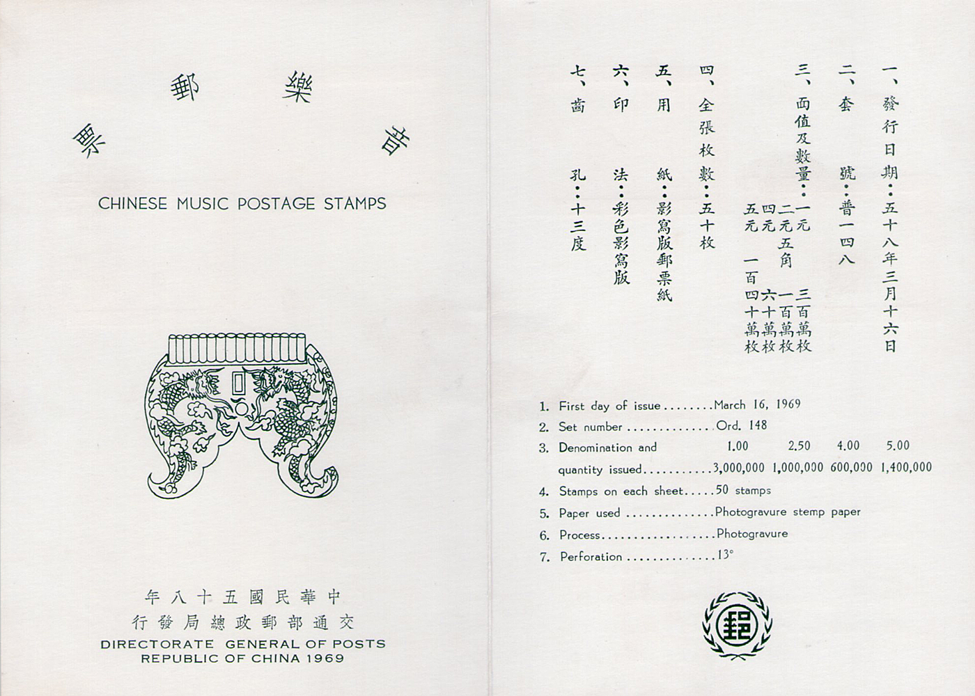 中國音樂郵票五十八年版